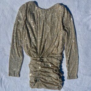 Ruched Sequin Silver Mini Dress - Size S